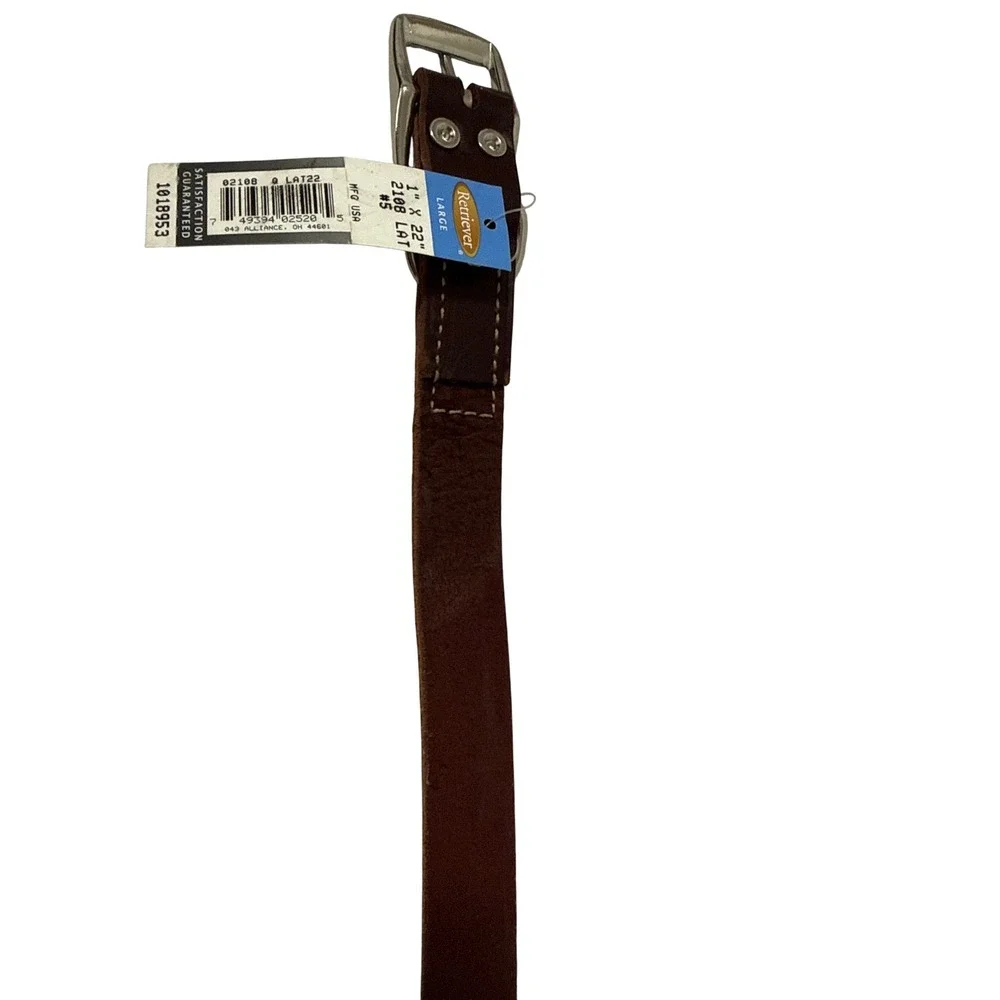 Retriever Large Brown Leather Dog Collar 1 x 22 Inch Made in‎ USA 2108 LAT22 NEW